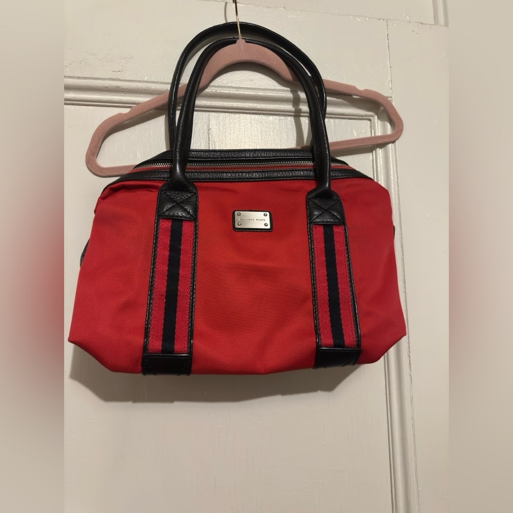 Michael Kors Red Women’s Satchel Handbag with Blue Trim. Gently used.
